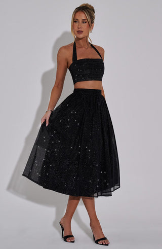 Alani Midi Skirt - Black Sparkle - glavon