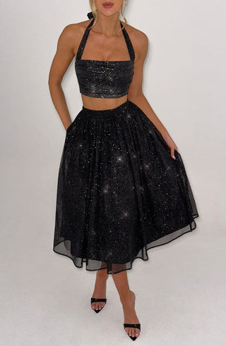 Alani Midi Skirt - Black Sparkle - glavon