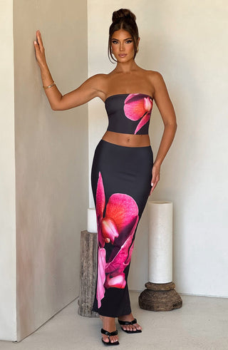 Allegra Maxi Skirt - Black Floral Print - glavon
