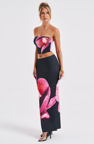 Allegra Maxi Skirt - Black Floral Print - glavon