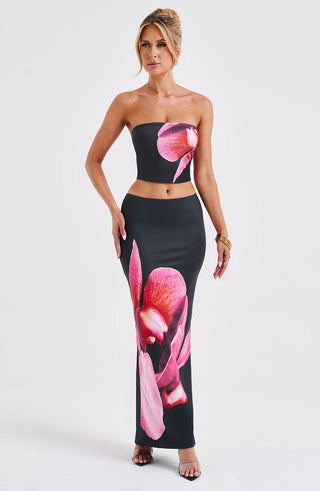 Allegra Maxi Skirt - Black Floral Print - glavon