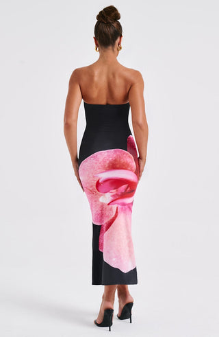 Allegra Midi Dress - Black Floral Print - glavon