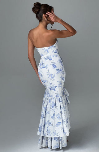 Angelina Maxi Dress - Blue Floral Print - glavon