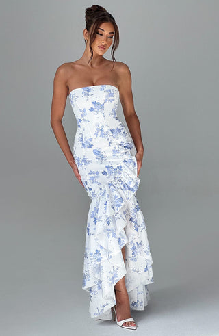 Angelina Maxi Dress - Blue Floral Print - glavon