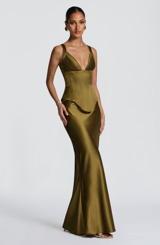 Atlanta Maxi Skirt - Deep Olive - glavon