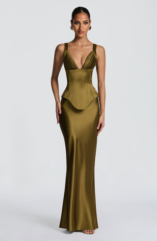 Atlanta Maxi Skirt - Deep Olive - glavon