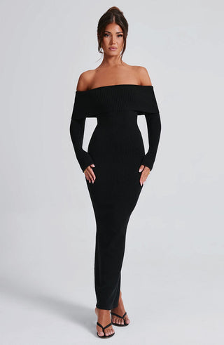 Beverley Knit Maxi Dress - Black - glavon