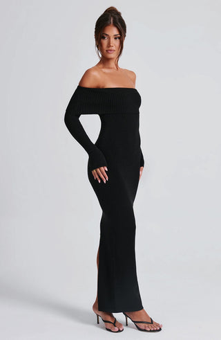 Beverley Knit Maxi Dress - Black - glavon