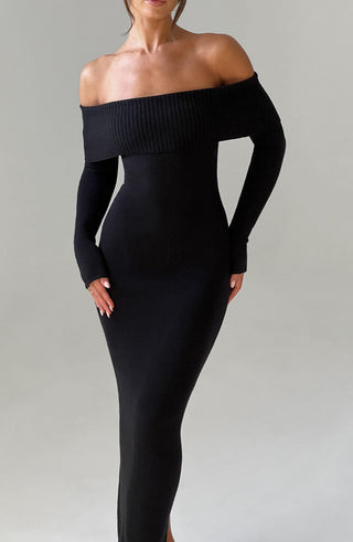 Beverley Knit Maxi Dress - Black - glavon