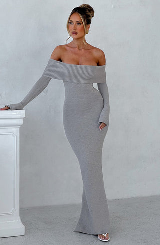 Beverley Knit Maxi Dress - Light Grey Marl - glavon
