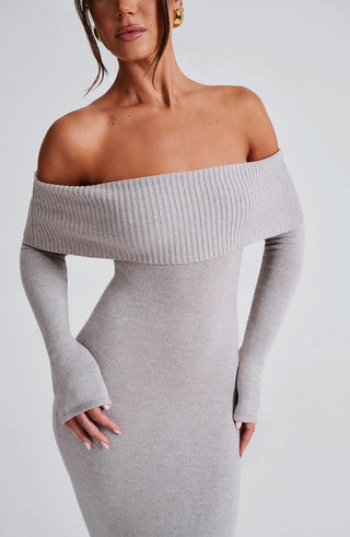 Beverley Knit Maxi Dress - Light Grey Marl - glavon