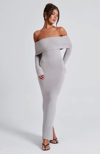 Beverley Knit Maxi Dress - Light Grey Marl - glavon