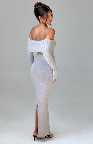 Beverley Knit Maxi Dress - Light Grey Marl - glavon