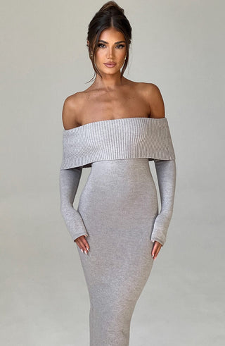 Beverley Knit Maxi Dress - Light Grey Marl - glavon