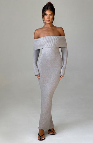 Beverley Knit Maxi Dress - Light Grey Marl - glavon