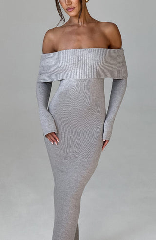 Beverley Knit Maxi Dress - Light Grey Marl - glavon