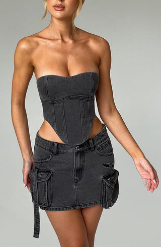 Billie Mini Skirt - Black Wash - glavon