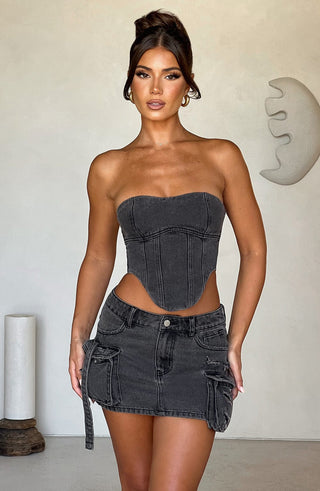 Billie Mini Skirt - Black Wash - glavon