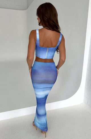 Blair Maxi Skirt - Blue Haze Print - glavon