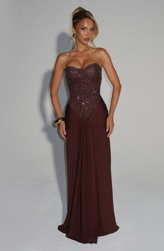 Carina Maxi Dress - Plum Brown - glavon