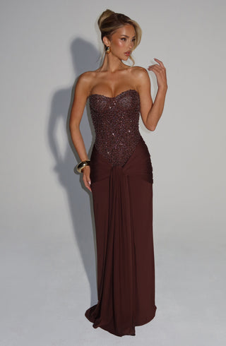 Carina Maxi Dress - Plum Brown - glavon