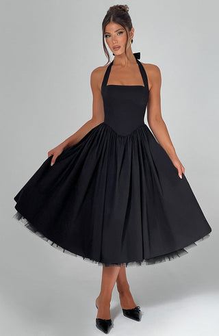 Cressida Midi Dress - Black - glavon