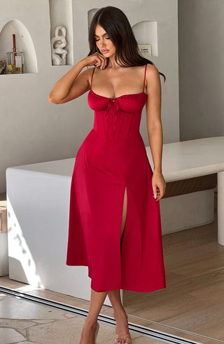 Deanna Midi Dress - Red - glavon