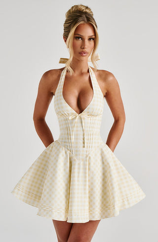 Doris Mini Dress - Lemon Gingham - glavon