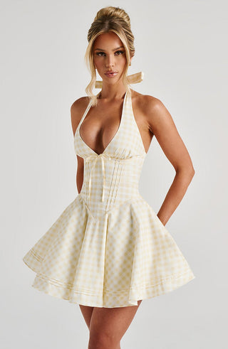 Doris Mini Dress - Lemon Gingham - glavon