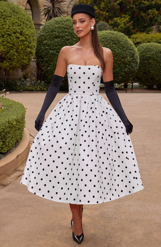 Edith Midi Dress - Black Polka Dot Print - glavon