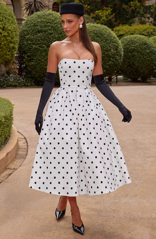 Edith Midi Dress - Black Polka Dot Print - glavon