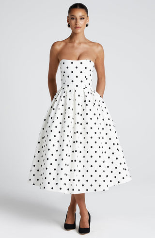 Edith Midi Dress - Black Polka Dot Print - glavon