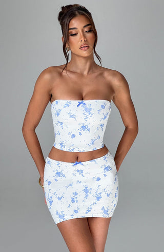 Esmeralda Mini Skirt - Blue Ditsy Print - glavon