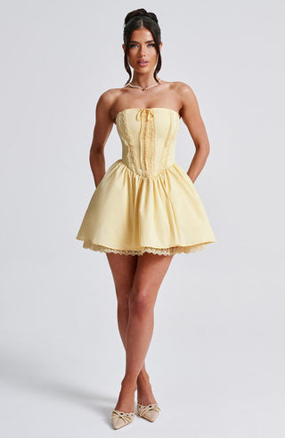 Evie Mini Dress - Lemon - glavon