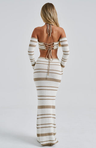 Georgia Maxi Skirt - Beige/White - glavon