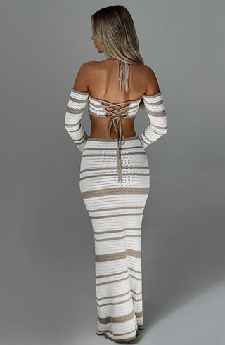 Georgia Maxi Skirt - Beige/White - glavon