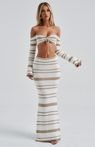 Georgia Maxi Skirt - Beige/White - glavon