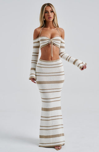 Georgia Maxi Skirt - Beige/White - glavon