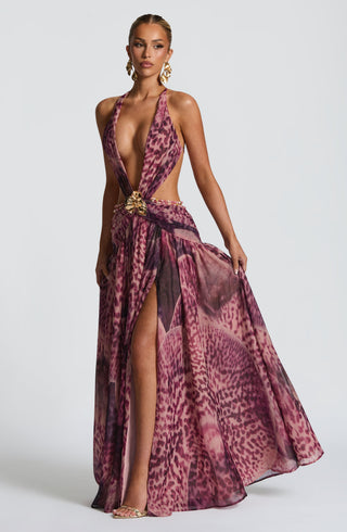 Indianna Maxi Dress - Magenta Orchid Print - glavon