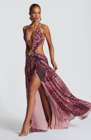 Indianna Maxi Dress - Magenta Orchid Print - glavon