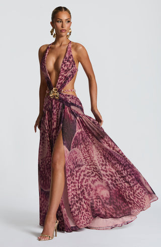 Indianna Maxi Dress - Magenta Orchid Print - glavon