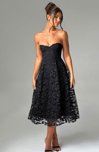 Ishani Midi Dress - Black - glavon