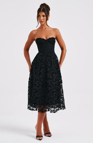 Ishani Midi Dress - Black - glavon