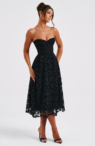 Ishani Midi Dress - Black - glavon