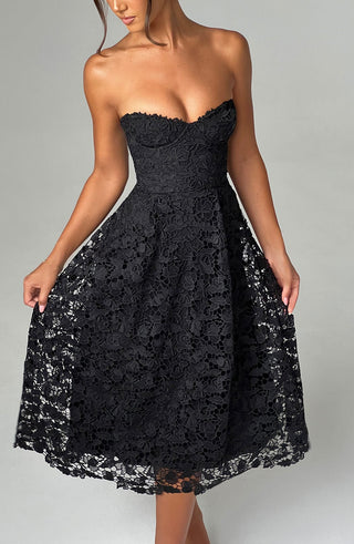 Ishani Midi Dress - Black - glavon