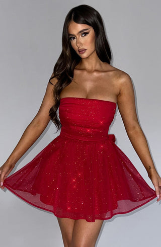 Katrina Mini Dress - Red Sparkle - glavon
