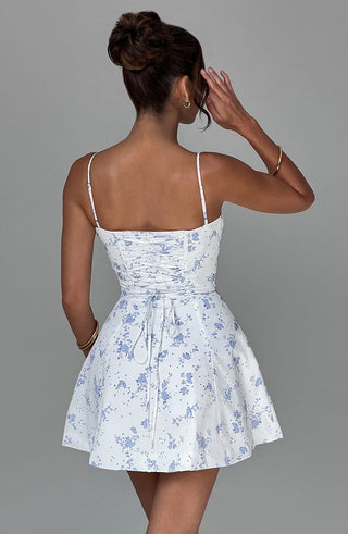 Lacey Mini Dress - Blue Ditsy Print - glavon
