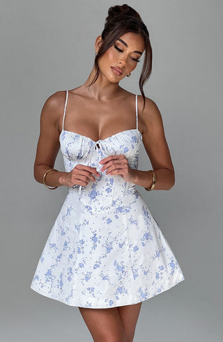 Lacey Mini Dress - Blue Ditsy Print - glavon