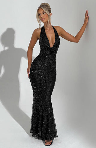 Lorena Maxi Dress - Black Lined - glavon