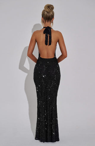 Lorena Maxi Dress - Black Lined - glavon